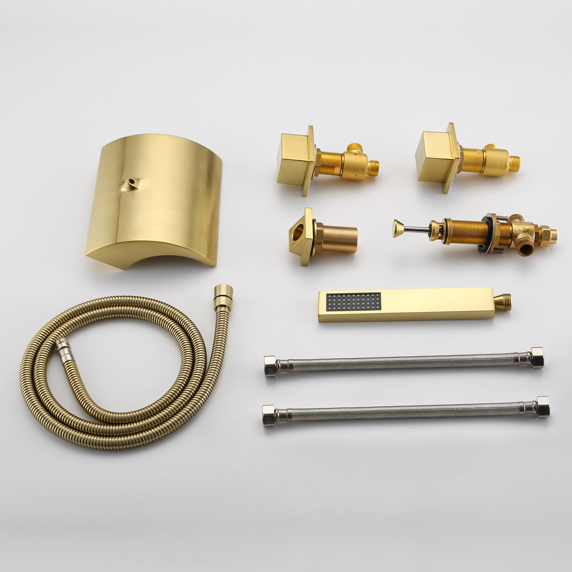 Deck Mount Diverter Tub Faucet,High Flow Waterfall Tub Spout with Hand Shower Brushed Gold Finish