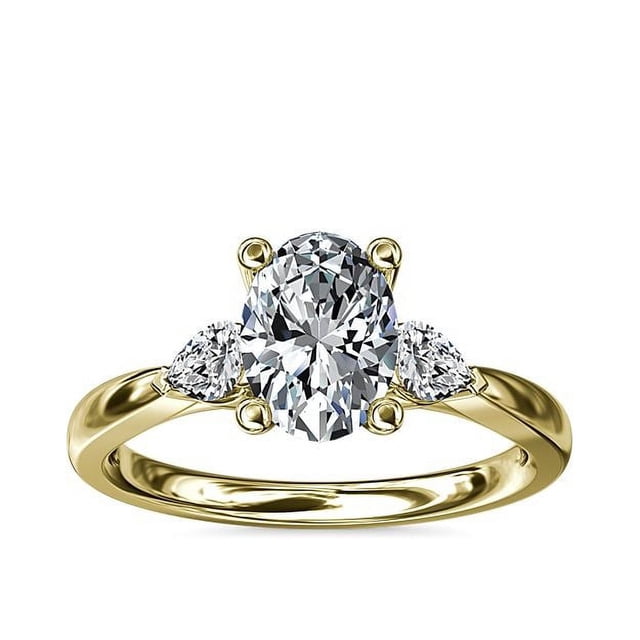 0.70 Carat Excellent Oval Cut Real Diamond New Design Three Stone Ring for Wedding Solid 18K Yellow Gold Size 11