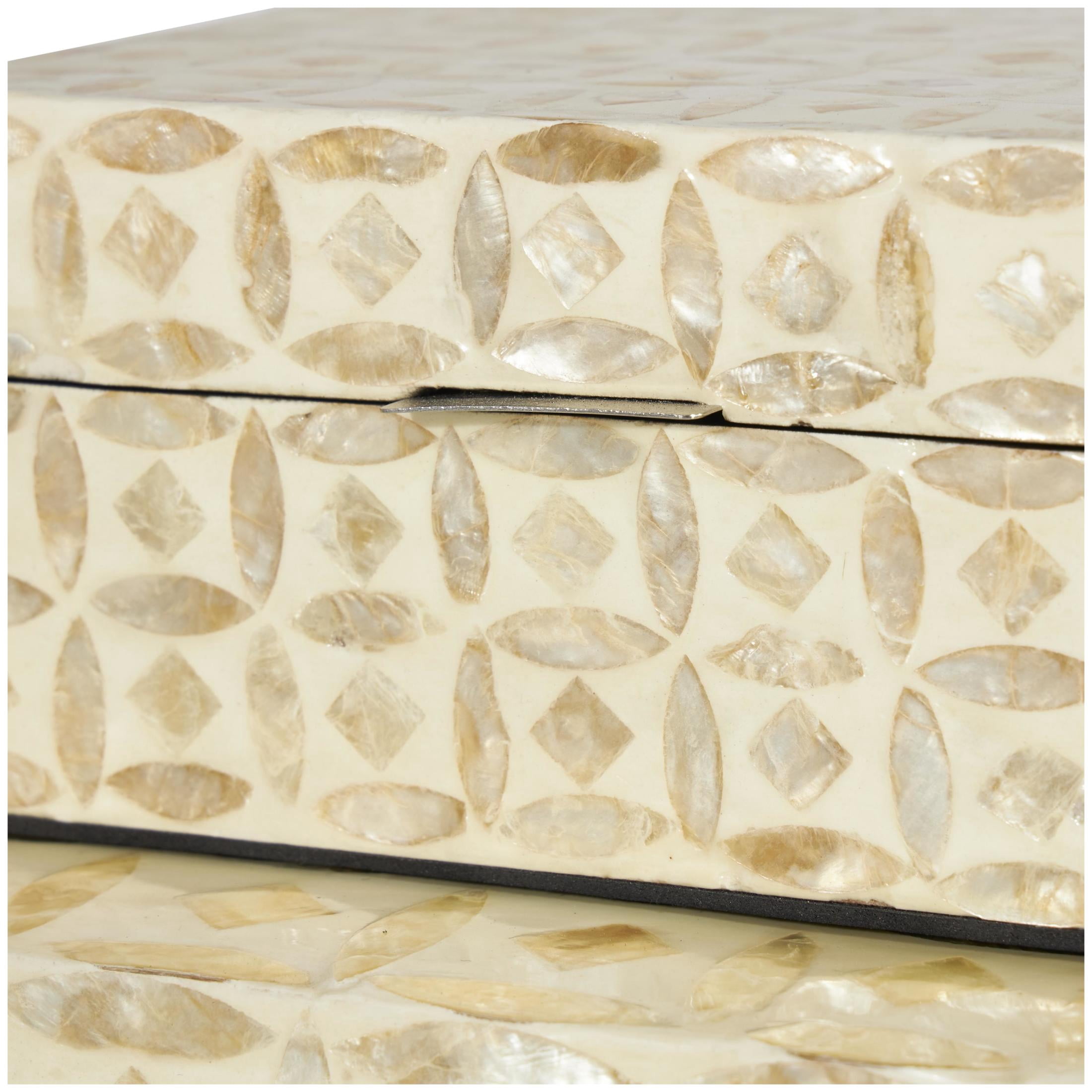 DecMode Moroccan Mosaic Storage Beige Mother of Pearl Shell Decorative Box with Taupe Accents, 2 Count