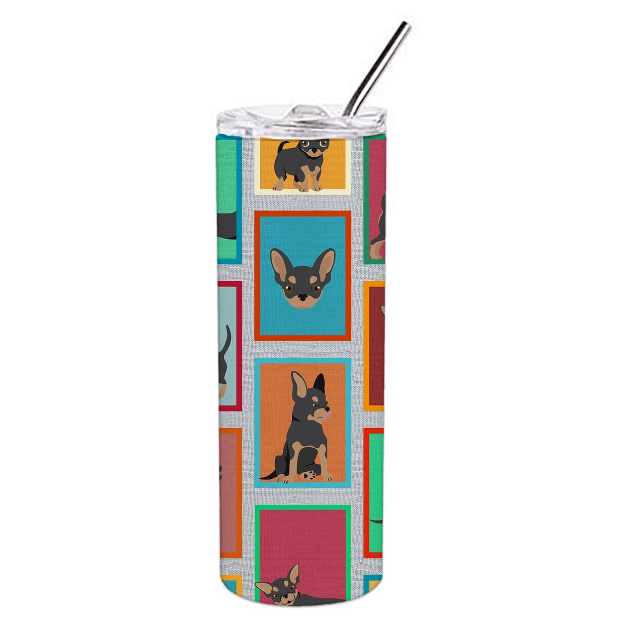 Lots of Black and Tan Chihuahua Stainless Steel 20 oz Skinny Tumbler 3 in x 8.25 in