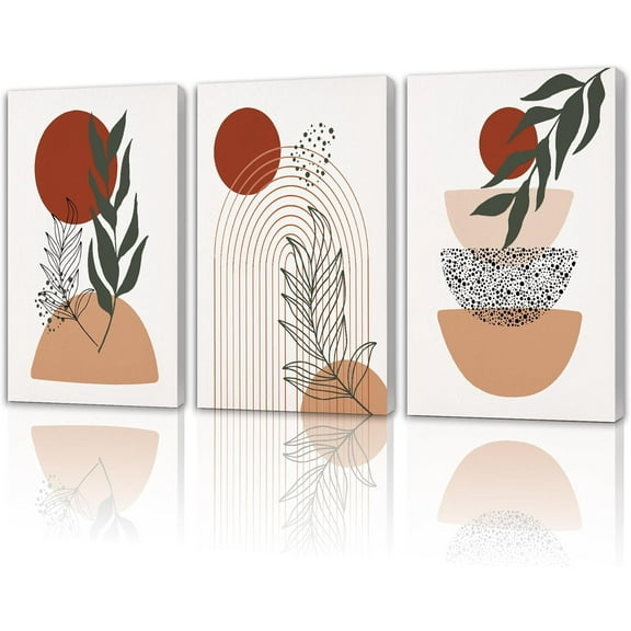 Boho Wall Art Wood Bohemain Sage Decor Framed Mid Century Modern Abstract Geometric Canvas Prints Artwork For Living Room Bedroom 12x16in