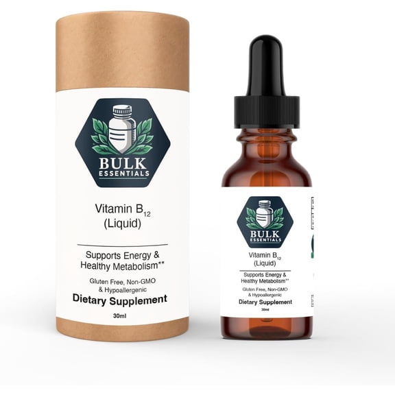 Bulk Essentials Pure Vitamin B12 liquid Drops – 2500 mcg methylcobalamin for Energy, Nerve Support & Metabolic Health – USA Made B-12 vitamin for Women & Men – Non-GMO & Gluten-Free, 30ml
