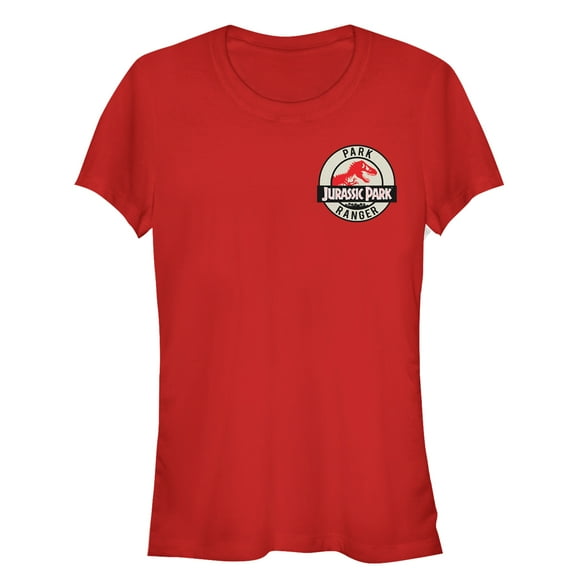 Junior's Jurassic Park Ranger Logo Badge  Graphic Tee Red X Large