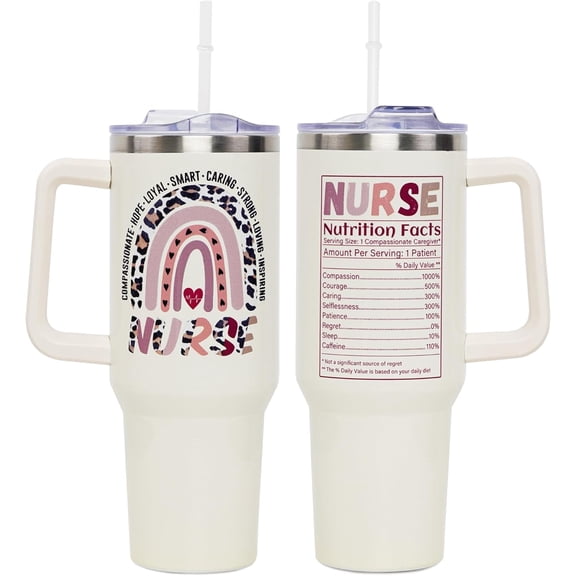 Nurse Gifts - Nurse Tumbler - Nurse Nutritional Facts Travel Coffee Mug Gift - 40oz Tumblers Nurse Gifts for Birthday, Christmas, Appreciation Week, Nursing School Graduation for Nurses