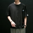 thumbnail image 2 of LUOGENLI T-shirts pour Homme pour Hommes T-Shirt Uni à Col Rond à Manches Courtes en Lin et Coton T-Shirt T-shirts pour Homme T-Shirt Graphique Vêtements d'Été T-shirts pour Hommes T-shirts Graphiques Drôles Vêtements d'Été Noir TTG, 2 of 4