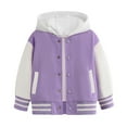 thumbnail image 2 of yocbz Boy's Letter Graphic Varsity Jacket Long Sleeve Button Down Hooded Baseball Jacket Coat Streetwear Purple,4-5 Years, 2 of 4