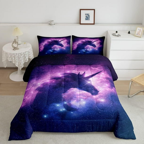 Juego de cama Outer Space Unicorn Comforter Unicorn Glitter Quilted Duvet Set