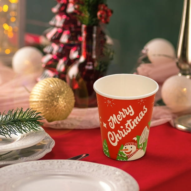 Decoraciones para fiestas navideñas, platos desechables, platos de Papá Noel con dibujos animados, juego de vasos de papel, cubiertos para fiestas, cubiertos desechables.