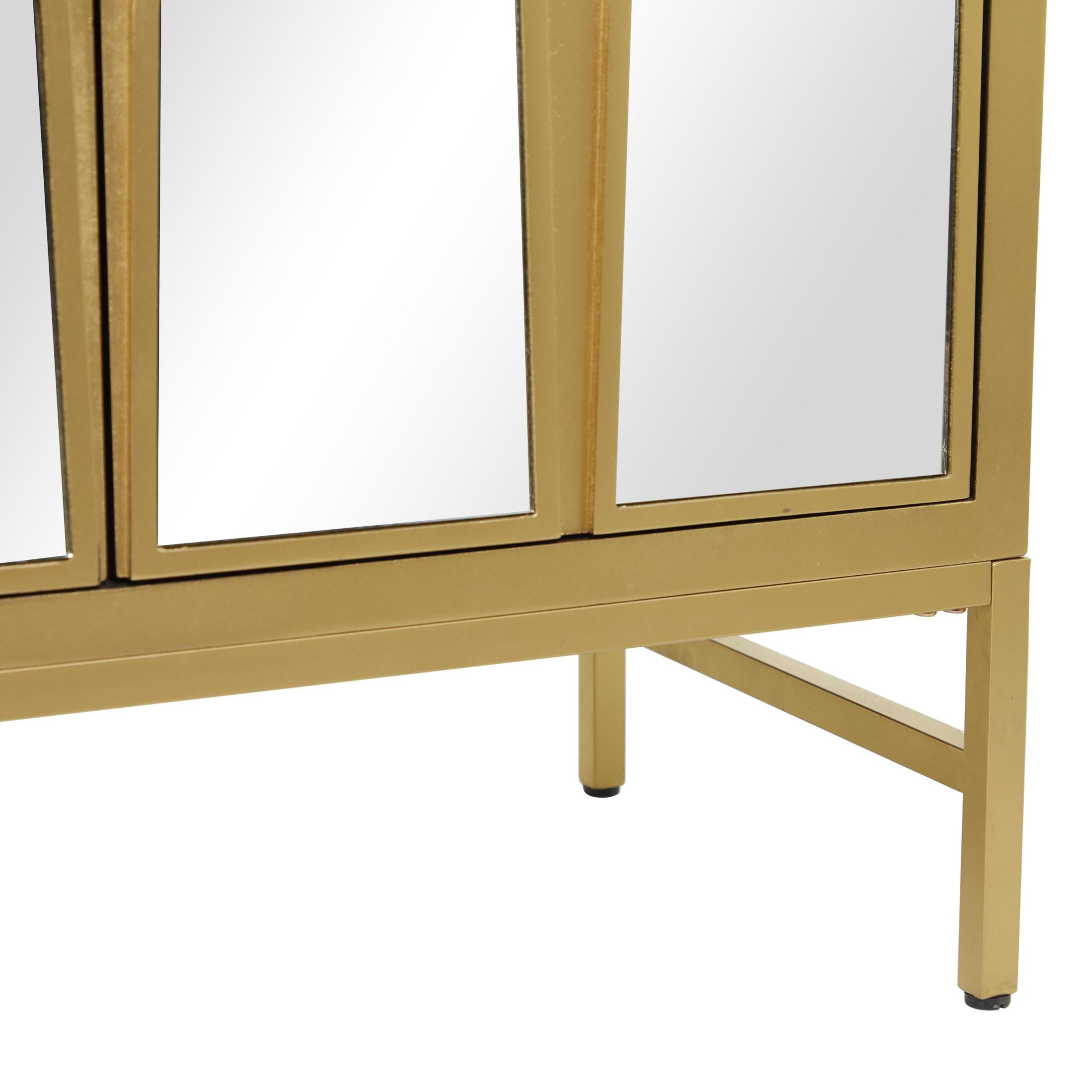 DecMode 48" x 32" Gold Wooden 3 Door Cabinet with Mirrored Front, 1-Piece