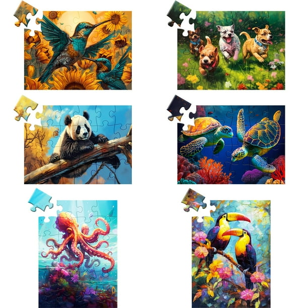 Puzzle de 24 piezas para personas mayores, piezas grandes, paquete de 6 colibríes