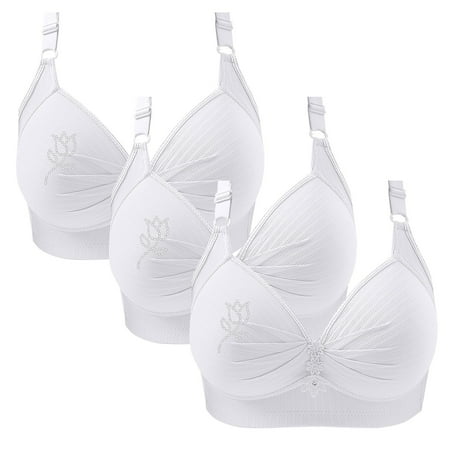 SNOWSONG Push Up Bras for WomenClearance! Wireless Bras Plain Color 3-Pack Women s Seamless Breathable Lingerie Plus Size Non-Steel Ring Bra Bras for Women Comfy Bras for Women White 48