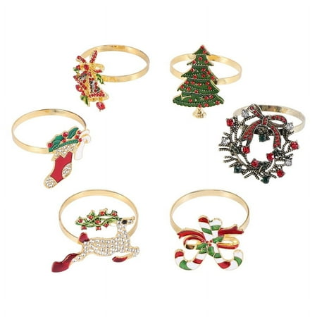 

6Pcs Christmas Napkin Rings Napkin Holder Rings Wreath for Holiday Party Dinner Table Decoration