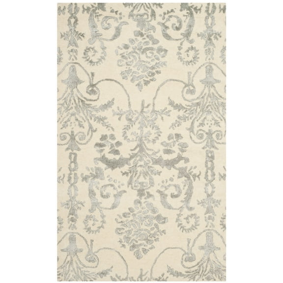 SAFAVIEH Bella Paula Damask Floral Wool Area Rug, Ivory/Grey, 3' x 5'
