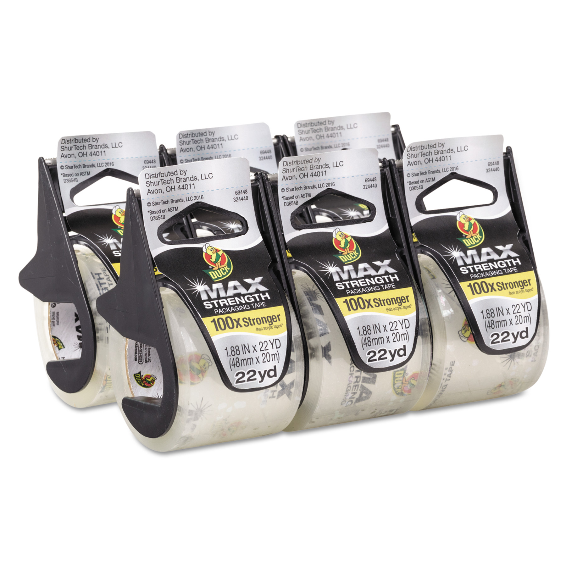 Duck MAX Packing Tape With Dispenser, 1.88 in. x 22 yd., Clear, 6Count