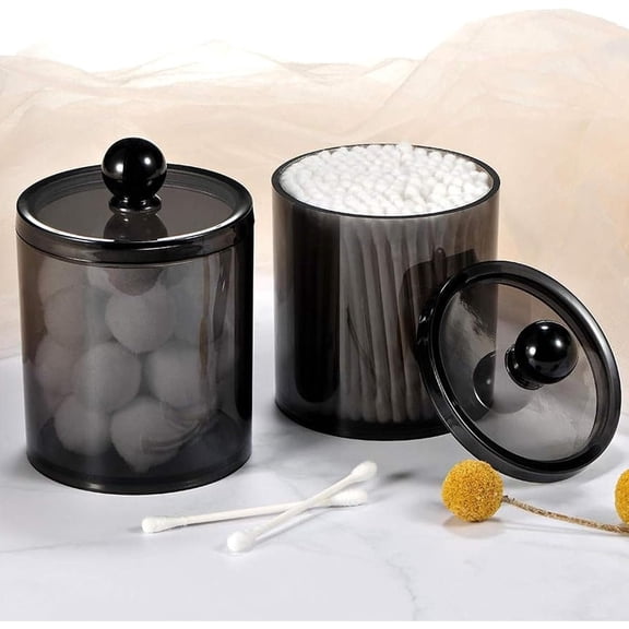 Acrylic Qtip Holder Dispenser, Bathroom Organizer Countertop, Bathroom Accessories, Small Clear Plastic Jar Set, for Cotton Swabs, Balls, Pads, Floss Picks
