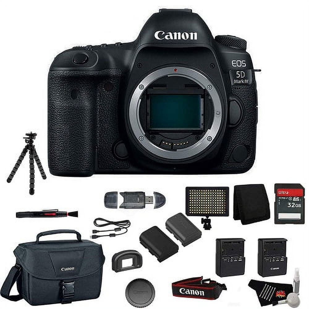 Canon EOS 5D Mark IV Full Frame Digital SLR Camera Body - Bundle with Tripod + LED Light + 32 GB Memory Card + More (Int (International Version)