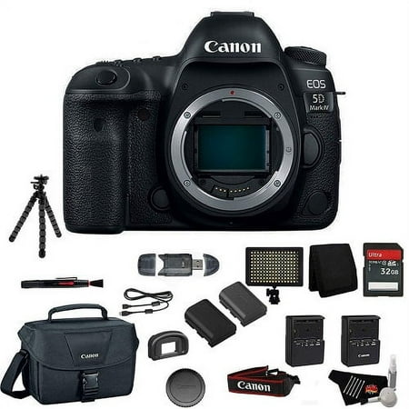 Canon EOS 5D Mark IV Full Frame Digital SLR Camera Body – Bundle with Tripod + LED Light + 32 GB Memory Card + More (Int (International Version)