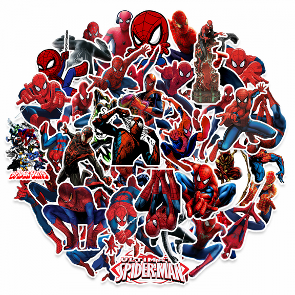 50Pcs Kids Spider-Man Stickers Pack Cute Cartoon Characters Stickers Movie Decal Childrens Decorative Sticker for Kids Teens Adults Waterproof Stickers for Water Bottle Laptop Luggage A12