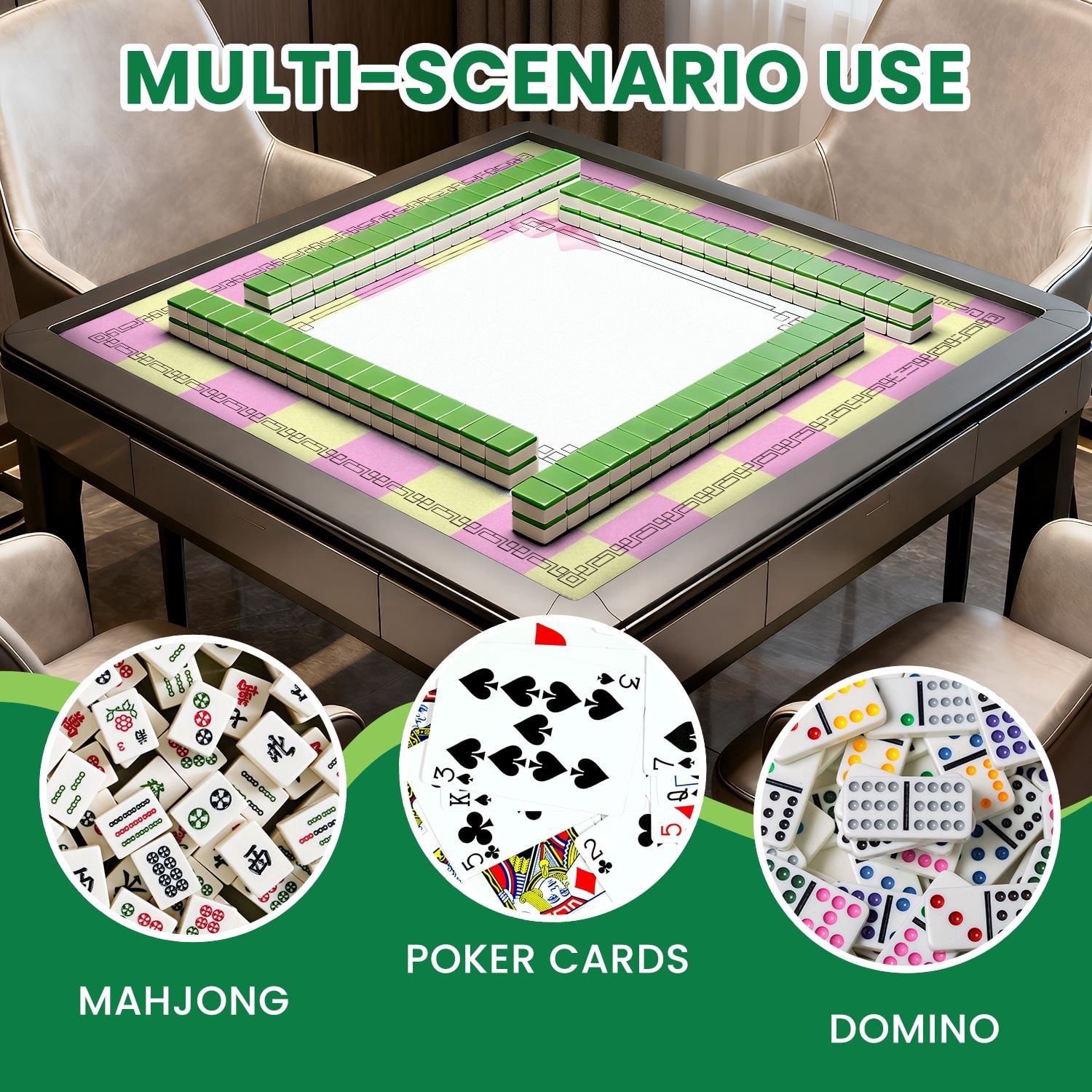 Mahjong Mat 31.5" x 31.5" Pink Yellow Checkered Decorative Bow Frame Non-Slip Noise Reduction American Mahjong Tiles Table Cover for Dominoes Poker Card Board Games Gift