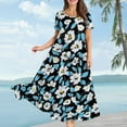 thumbnail image 2 of WTOBBY Women Casual Loose Bohemian Floral Short Sleeve Long Maxi Summer Beach Swing Dress for Outdoor Activities and Relaxed Style,Black L, 2 of 5