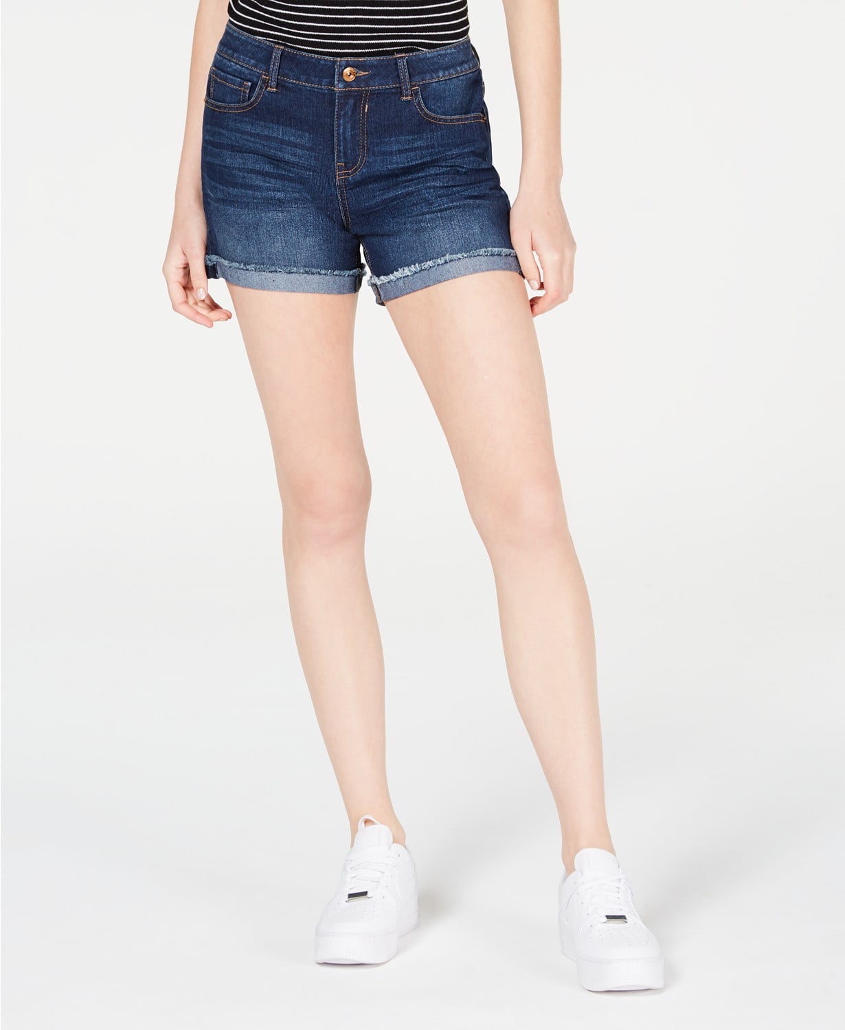 Vanilla Star Juniors' MidRise Cuffed Jean Shorts Color Dark Wash 5