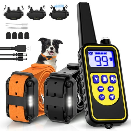 Dog Training Collar, Dog Shock Collars for 2 Dogs with 2 Receiver, Remote Range 2600ft, IPX7 Waterproof, 4 Training Modes, Light, Beep, Vibration and Shock, Dog Collar for Small, Medium, Large Dogs