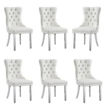 Velvet Dining Chairs Set of 6, Upholstered Tufted Dining Chairs with Stainless Steel Legs & Pull Ring for Dining Room, Living Room