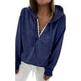 thumbnail image 1 of Women Hoodies Tops Long Sleeve Casual Drawstring Lace V Neck Solid Color Pullover Sweatshirts, 1 of 6