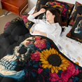 thumbnail image 4 of Homewish Grunge Skull 7-Piece Twin Bedding,Sunflowers Floral Bedding Comforter Set,Halloween Bed Set,Halloween Reversible, 4 of 8