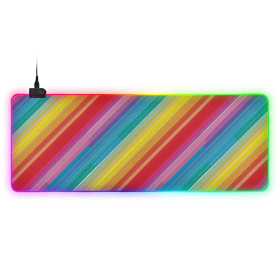 Haosy RGB Led Gaming Mouse Pad Non-Slip Large Keyboard Desk Mat 13 Light Modes 31.5x11.8 inch Rainbow Lines