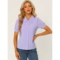 thumbnail image 4 of DARING DIVA Women's Peter Pan Collar Short Sleeve Button Front Shirts XS Purple, 4 of 6