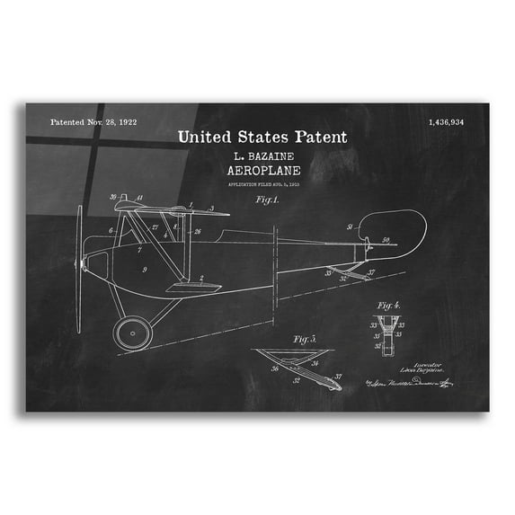Epic Art 'Aeroplane Blueprint Patent Chalkboard,' Acrylic Glass Wall Art, 16"x12"