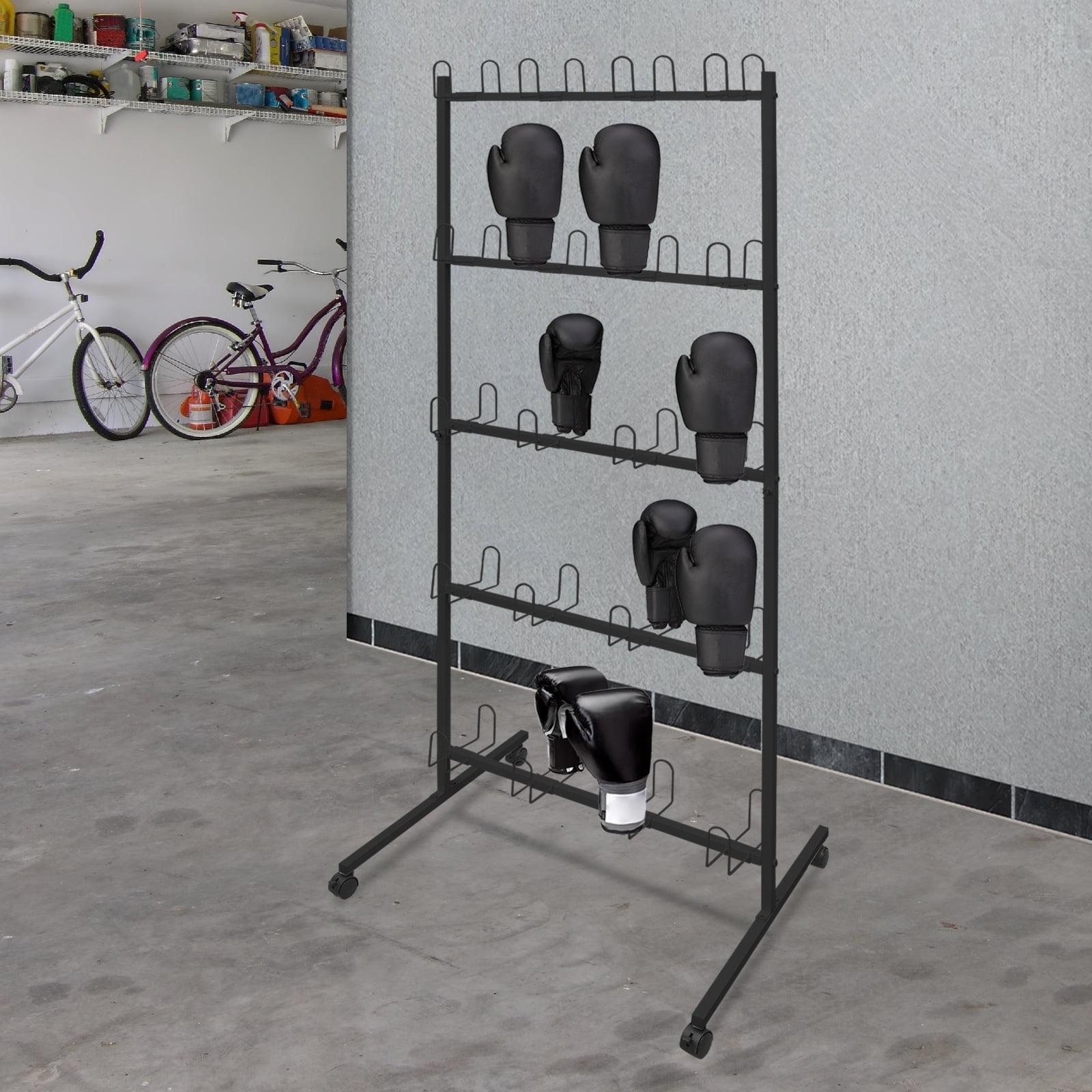 5-Tier Black Boxing Gloves Drying Rack Boxing Glove Storage Stand W/ Universal Wheels for Boxing Gyms, Homes