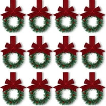 Wishrage 12PCS Christmas Kitchen Cabinet Wreaths with Ribbon 3.94 Inch Mini Christmas Wreath Small Kitchen Xmas Decor for Window Door