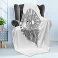 thumbnail image 4 of Zodiac Aries Soft Flannel Fleece Throw Blanket, Zentangle Ram's Head in Tattoo Style Doodle with Curly Artwork, Cozy Plush for Indoor and Outdoor Use, 60" x 80", White and Black, by Ambesonne, 4 of 5
