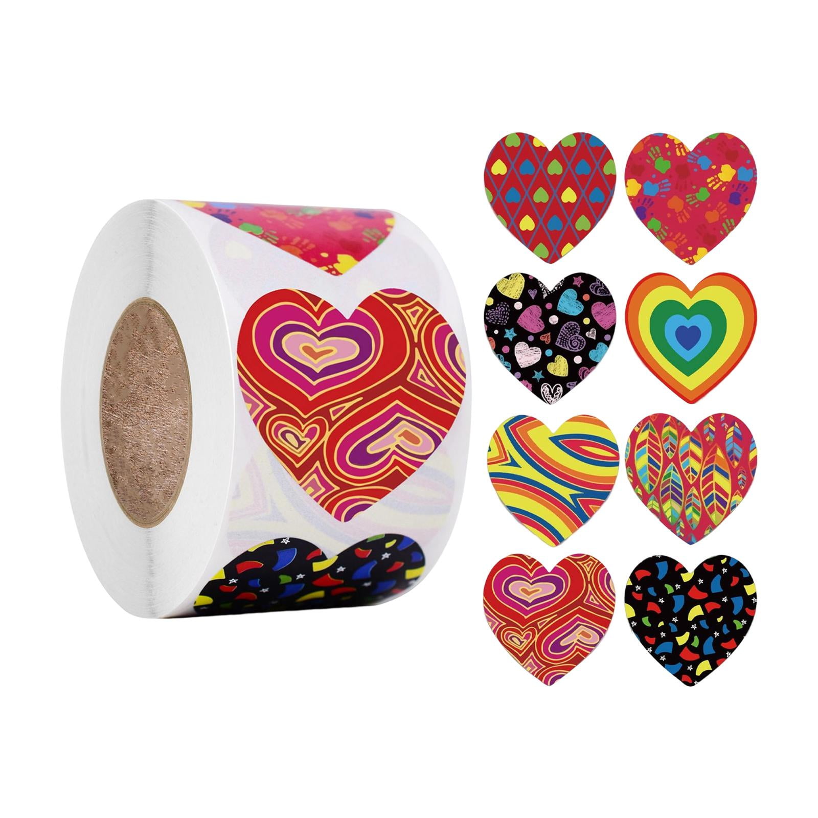 500 Pieces Heart Stickers Roll Multicolor Love Heart Shaped Sticker Self Sticky Decals Labels