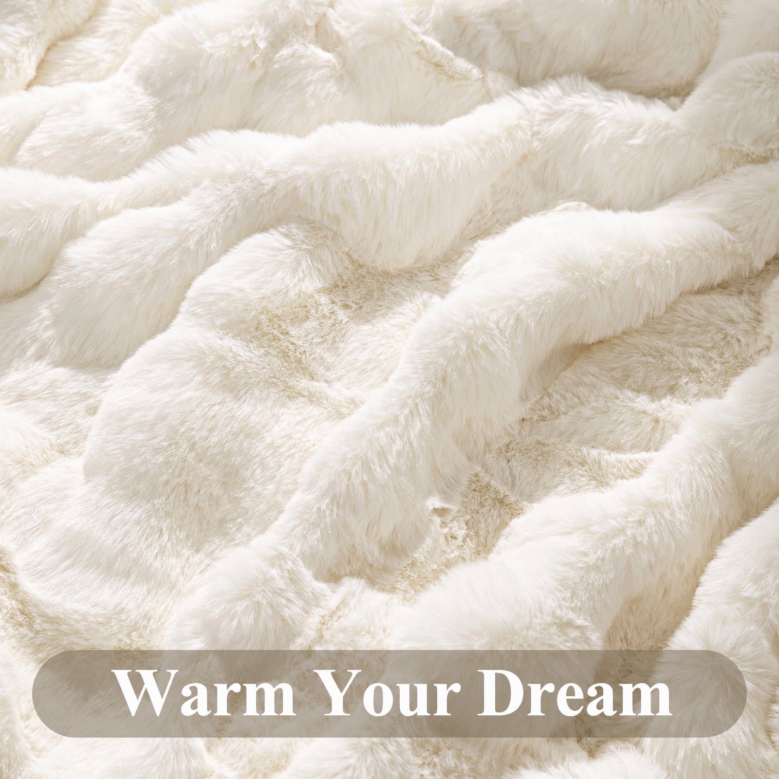 MJIAexp Faux Fur Throw Blanket for Couch, Cozy Soft Plush Thick Fuzzy Comfy Bubble Blanket and Fuzzy Plush Rabbit Fur Blanket for Sofa Bedroom Living Room, 60" x 80" Beige
