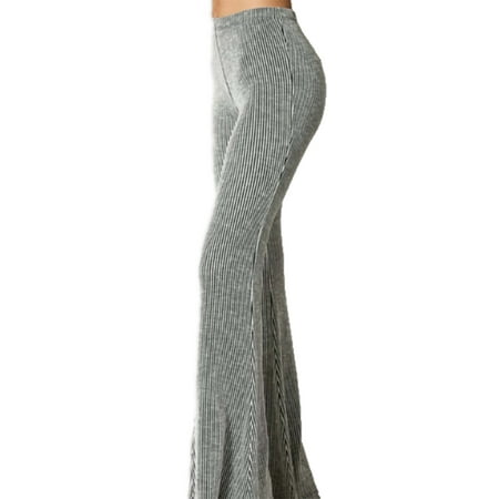 By Together Women's Knit Vertical Bell Bottoms-Black/White-Small