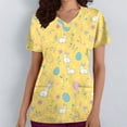 thumbnail image 2 of ZVAVZ Easter Scrub Tops Women Cute Bunny Colorful Eggs Print Nursing Scrubs Plus Size V Neck Short Sleeve Nurse Uniform Yellow,XXXL, 2 of 6