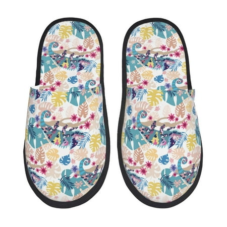 

Disketp Colorful Chameleons Fuzzy House Memory Foam Slippers Furry Fur Lined Bedroom Shoes Cozy Indoor-Large