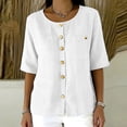 thumbnail image 5 of Women's Round Neck Short-Sleeved Button-Down Shirt Top, Casual Summer Blouse, 5 of 6
