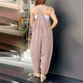 thumbnail image 4 of BLTIBY 2025 Womens Jumpsuits Summer Wide Leg Bib Button Overalls Casual Sleeveless Rompers Fashion Pants with Pockets Khaki L, 4 of 7