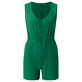 thumbnail image 4 of TAIAOJING Women Casual Jumpsuits Summer Shorts Jumpsuit Plain Scoop Neck Button Down Sleeveless Tank Top Rompers With Pockets, 4 of 5