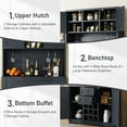 thumbnail image 4 of 74" Coffee Bar Cabinet, Farmhouse Large Kitchen Hutch with Wine Racks and Microwave Stand, Tall Pantry Buffet Cabinet with Barn Doors & Shelves & Drawers for Home, Dark Blue, 4 of 7
