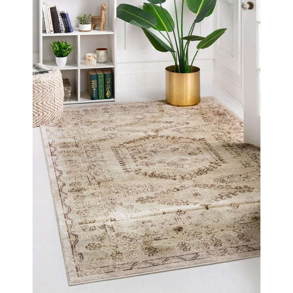 Rugs.com Eden Collection Rug – 8' x 10' Beige Medium Rug Perfect For Living Rooms, Large Dining Rooms, Open Floorplans