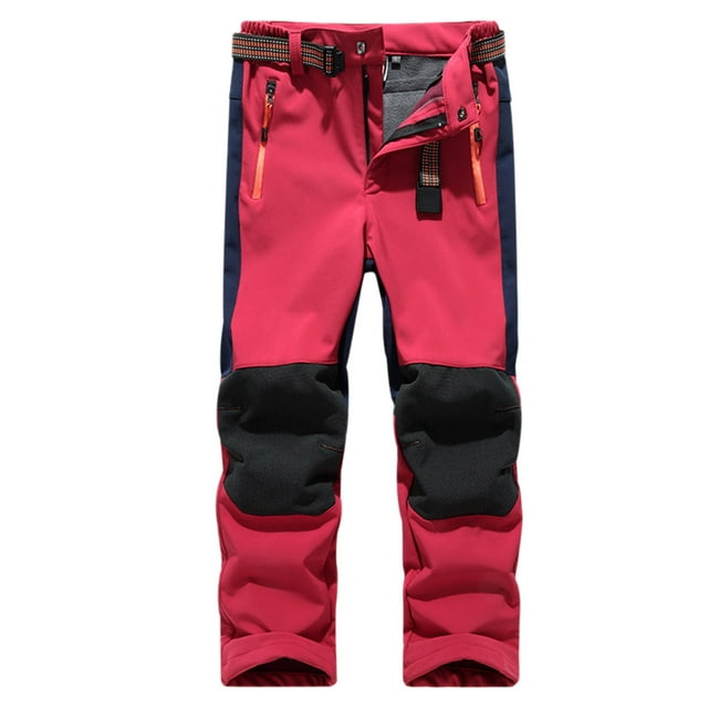 JAKANYQ Pantalon de Ski Coquille Souple pour Enfant, Doublé Chaud, Pantalon Thermique d'Hiver, Pantalon de Randonnée pour Garçons et Filles, Rouge 8-9 Ans