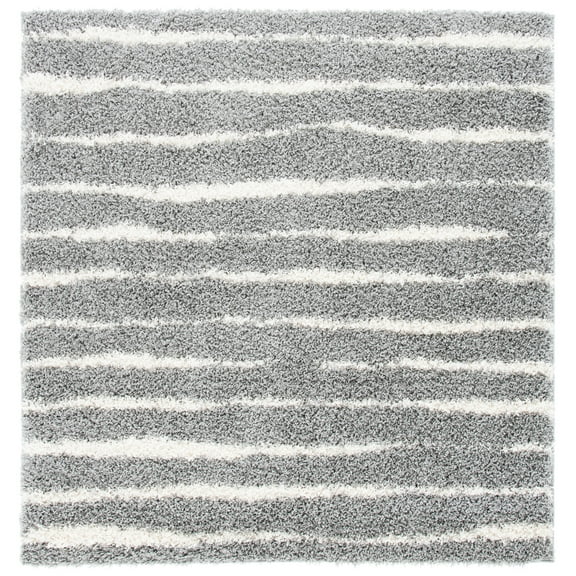 SAFAVIEH Venus Sophie Striped Shag Area Rug, 5'3" x 5'3" Square, Grey/Ivory
