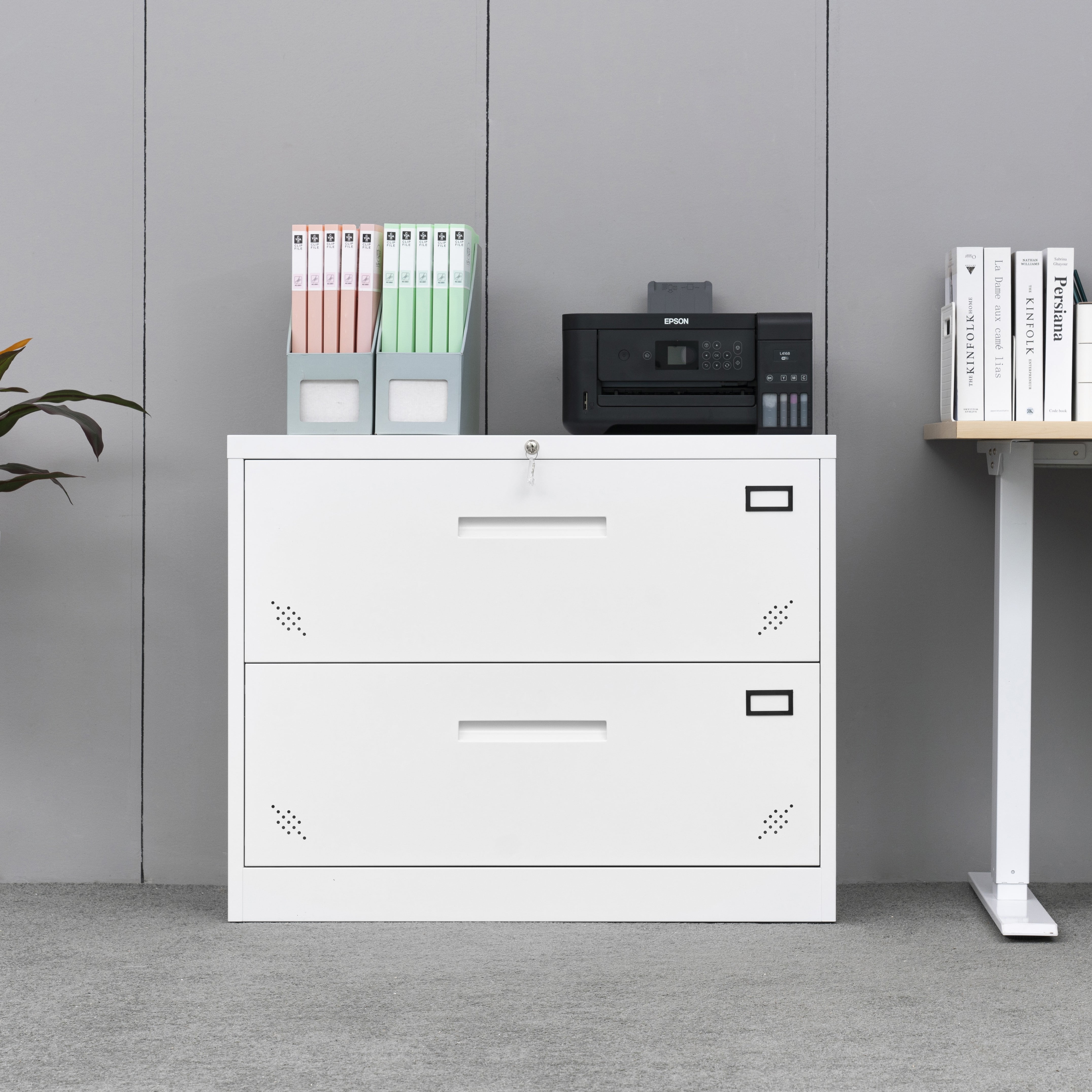 White Lateral File with Lock,2 Drawer Lateral Filing
