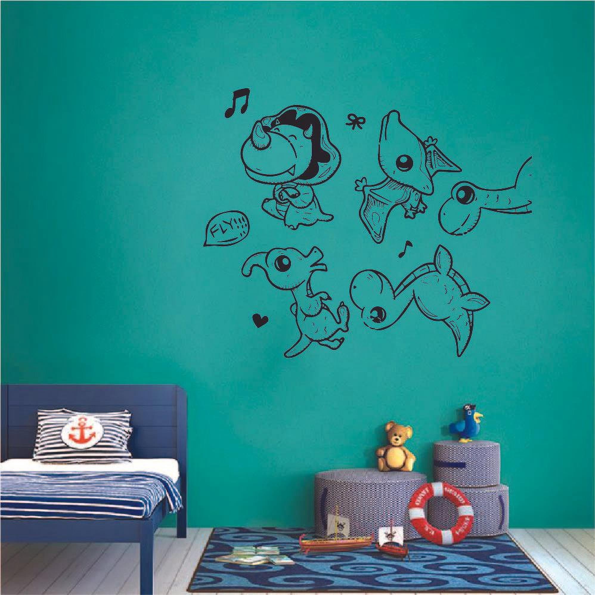 Happy Dance Dinosaur Dino Trex T-Rex Wall Sticker Art Decal for Girls Boys Kids Room Bedroom Nursery Kindergarten Garage House Fun Home Decor Stickers Wall Art Vinyl Decoration Size (40x40 inch)