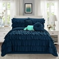 thumbnail image 1 of Mocassi 10-Piece Bed-in-a-Bag, Includes Bed Sheet with Double Sided Storage Pockets & Decorative Pillows, Multi-Ruffle Comforter, King, Navy, 1 of 5
